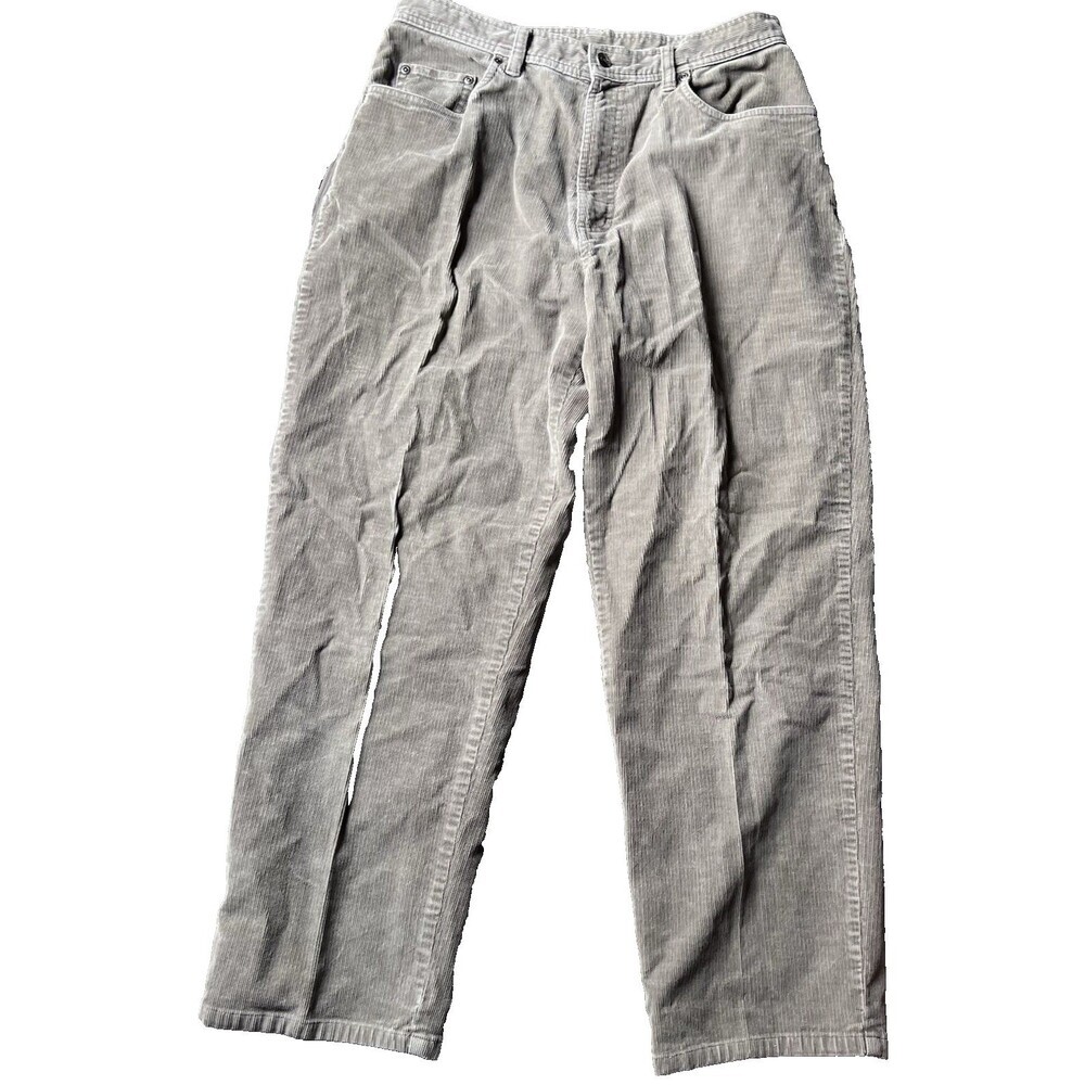 LL Bean Corduroy Pants Taupe Straight Leg Classic Women's 14 Petite